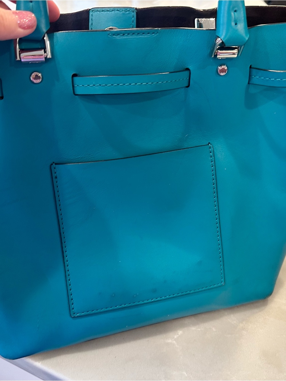 Michael Kors Turquoise Leather Tote with Braided Handle - Picture 5 of 9